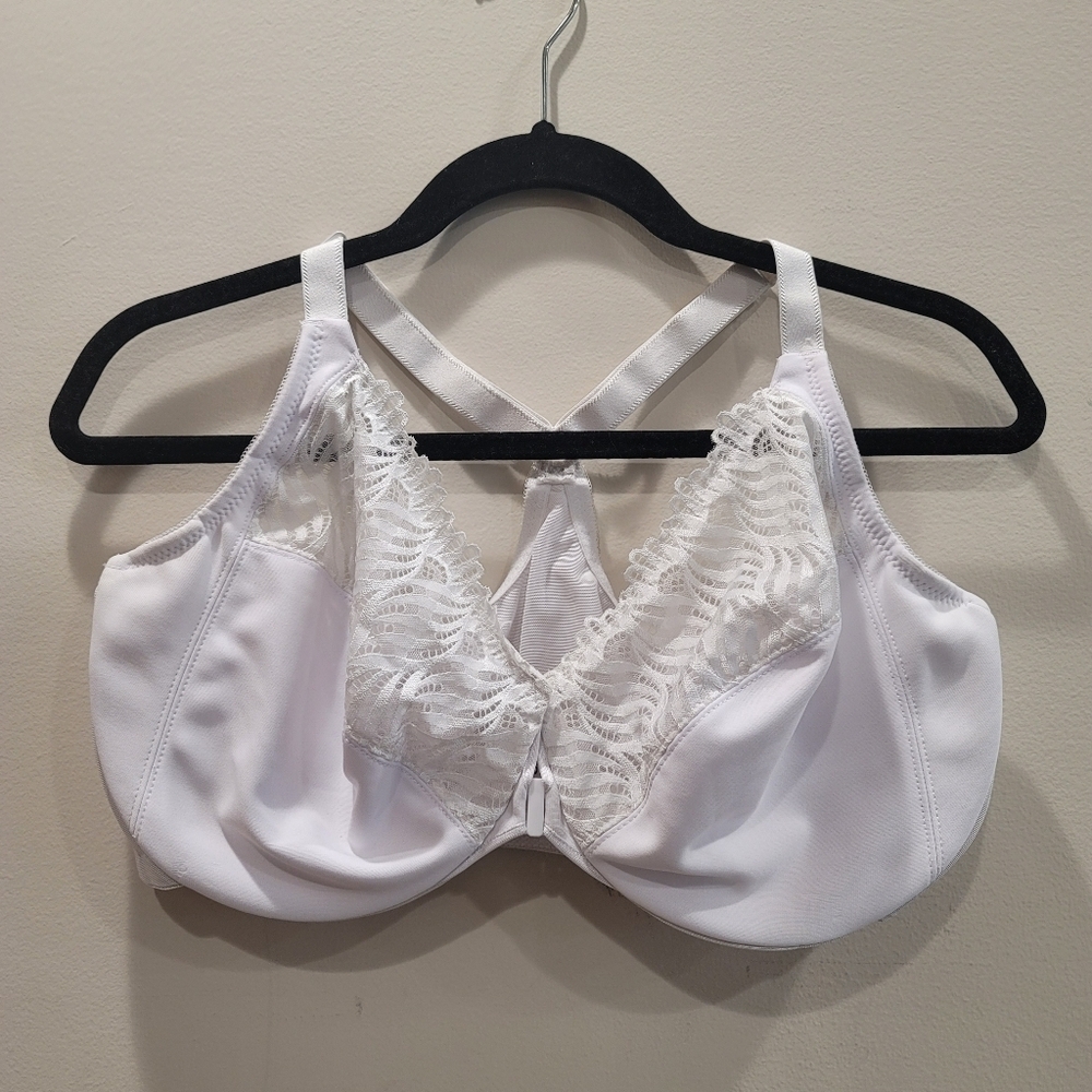 Sz 40F White Glamorise WonderWire Front Closure T-back Bra - Picture 2 of 8